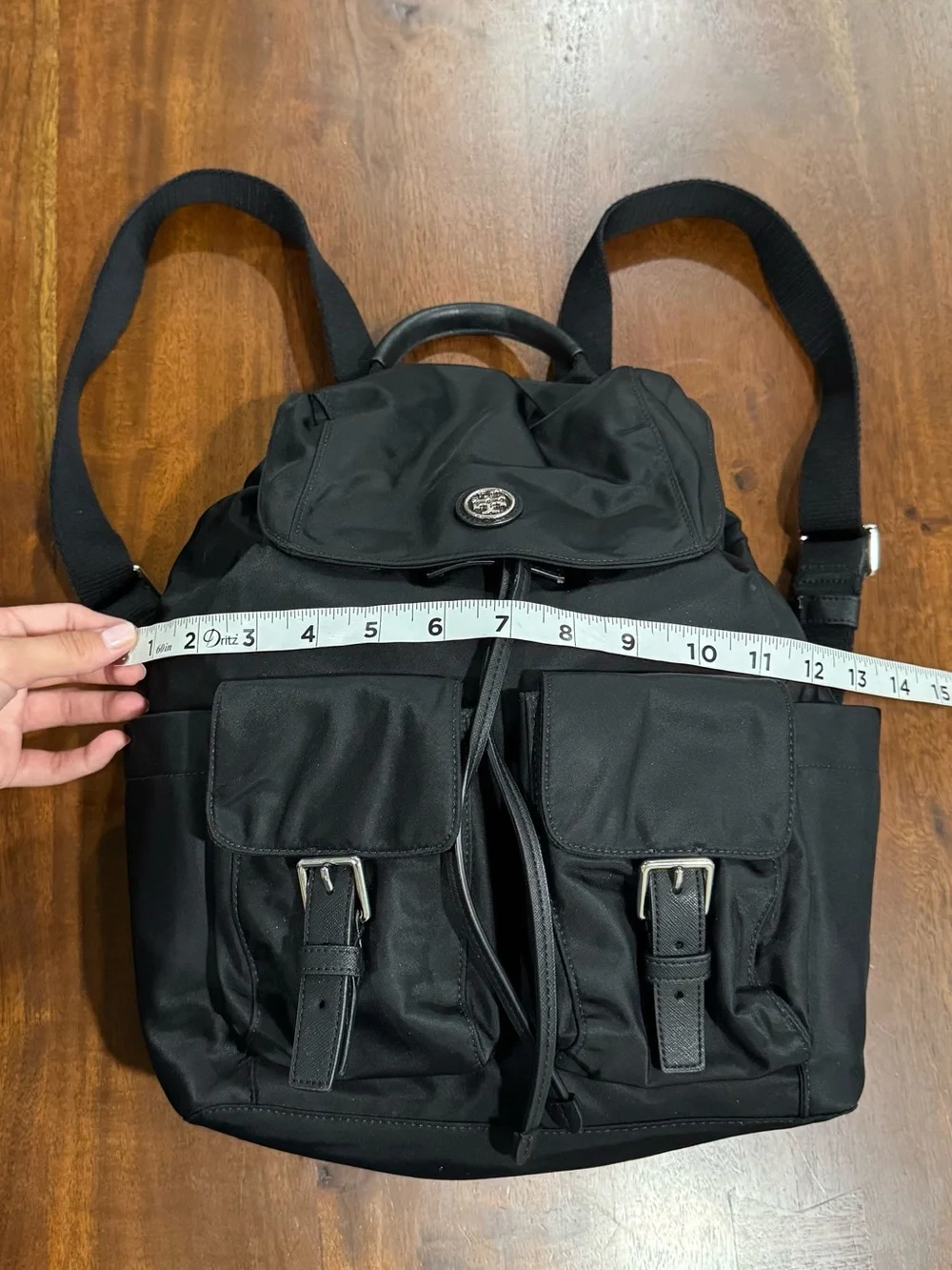Tory Burch Virginia Drawstring Nylon Flap Backpack Black
